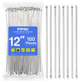 PIPHU 12 Inch Metal Zip Ties (100 Pk) 304 Stainless Steel Cable Ties Heavy Duty Zip Ties 270 lbs Suitable for Exhaust Wrapping Fence Outdoor Canopy