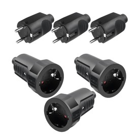 Schuko Plug Coupling: Schuko Plug Outdoor 250 V 16 A IP54 Without Cable 2-Pin External Rubber Coupling and Waterproof Black Schuko Plug 3 Pairs