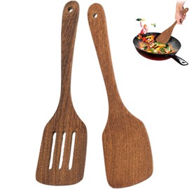 Wooden Spatula, 2Pcs Wooden Spatula for Cooking, Practical Heat-Resistant and Non Stick Spatulas, for Frying Chicken Wings, Hamburgers, and Other Delicious Foods