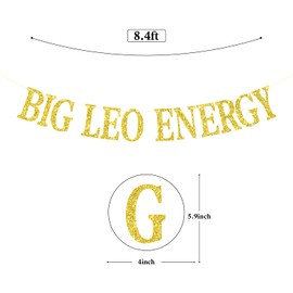 Big Leo Energy Banner, Leo Birthday Decor, 12 Zodiac Constellations Birthday Themed Party Decorations (Gold Glitter)