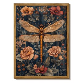 Djmwtb Framed Vintage Wall Art, Dragonfly Wall Decor,Nature Botanical Wall Art for Bedroom, Flower Pictures Paintings Canvas Artwork Prints for Living Room 16x24in