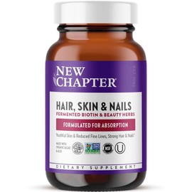 New Chapter Hair, Skin & Nails Supplement – Fermented Biotin for Healthy Hair, Strong Nails & Reduced Fine Lines, 30 Capsules, Vegetarian