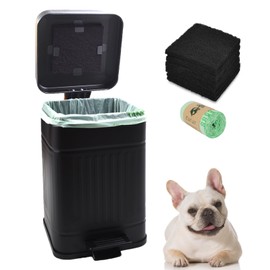 Umtiti 5L Dog Poop Trash Can with Lid for Outdoors，1.3 Gallon Trash Can with Activated Carbon Filter & Plastic Bags, Pet Waste Container，UP5L-BK-Fang