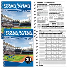 Moinchore 2 Pcs Baseball Scorebook 11 x 14 Softball Score Keeping Book 30 Games Scorebook with Pitch Count Individual Player Stats Batting Average Chart for Coaches Sporting Goods