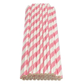 Haobase Pack of 50 Paper Straws, Biodegradable Paper Straws for Drinking Cocktail, Coffee, Cold Drinks (Striped Pattern) (White/Pink Stripes)