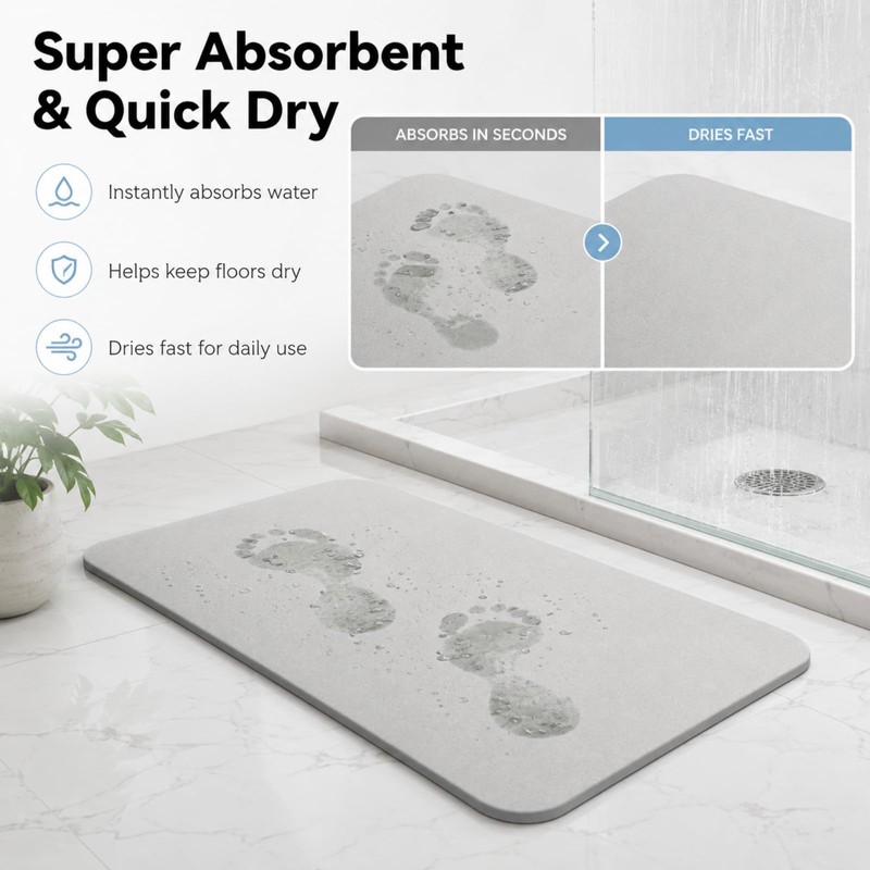 Stone Bath Mat Quick Dry, Diatomaceous Earth Bath Mat Non