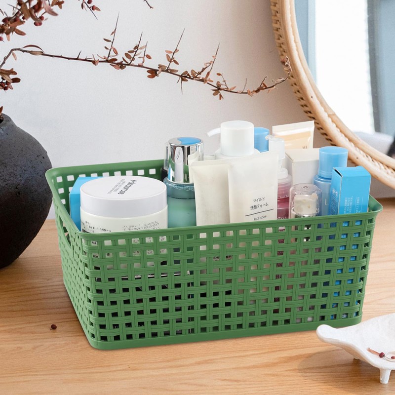Rinboat Medium Plastic Baskets for Organizing, Plastic Woven Storage Basket,