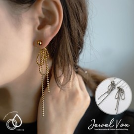 JewelVOX Women's Earrings, Ball Chain, Ribbon, Surgical Stainless Steel, Hypoallergenic for Adults, Silver Stainless Steel