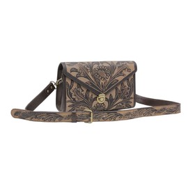 Myra Bag Western Leather Purse Bag for Women - Upcycled Canvas Hand-Tooled Shoulder Bag Lark