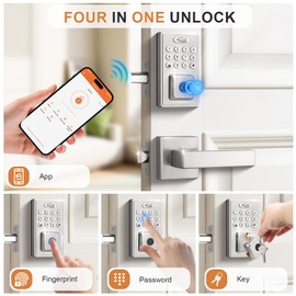 Probrico Keyless Entry Door Lock Smart Locks for Front Door, Keypad Door Lock with Handle Fingerprint Deadbolt with Handle Set, Satin Nickel Smart Deadbolt