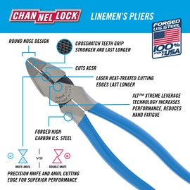 Channellock Linemen's Pliers 368 - High Leverage Side-Cutting - 8.5 In