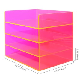 Gelite Acrylic File Organizer for Desk Stackable Letter Tray Office Paper Organizer Storage Desktop Document Organizer File Sorter Organizer, Set of 4, Neon Pink