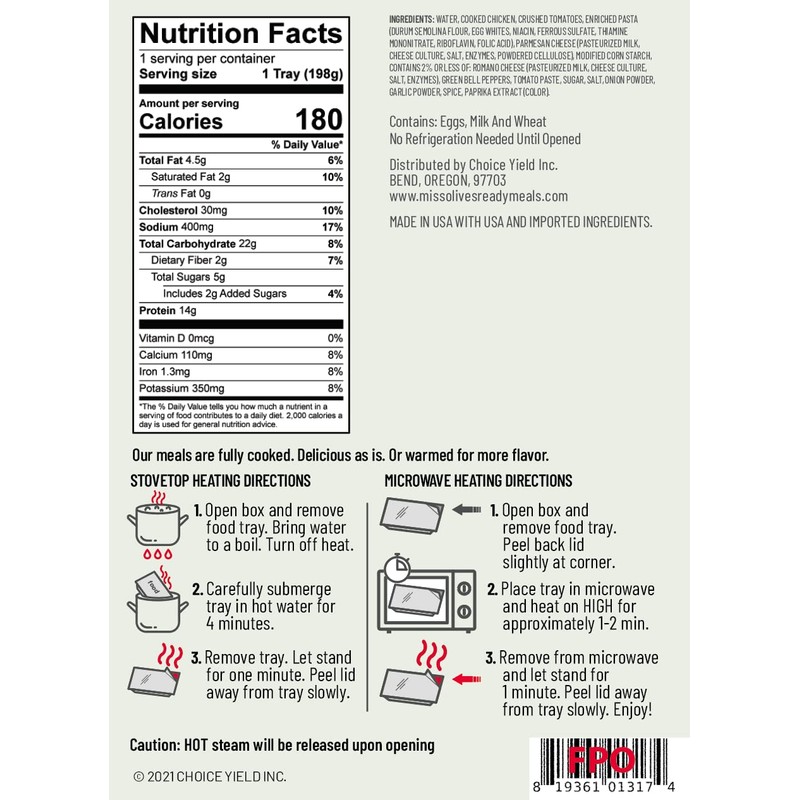 Miss Olive's Italian Favorites Pack Microwavable Shelf Stable Ready Meals