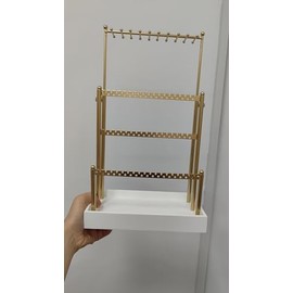 Tirzah 3-Tier Adjustable Earring Necklace Holder Organizer Stand,Jewelry Display Tree with105 Slots,10 Double-Sided Hooks,for Women,Girls (Gold-White)