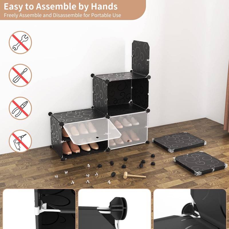 ROJASOP 6-Tier 24-Pair Expandable Shoe Rack Organizer with 2 Hooks,