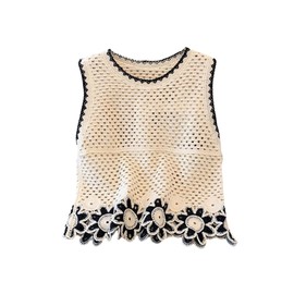 GORGLITTER Women's Crochet Tank Tops Hollow Out Sweater Vest Scoop Neck Sleeveless Cover Up Boho Knit Tops 2025 Black and White Large