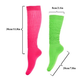 2 Pairs Women Slouch Socks 80s Neon Extra Long Scrunch Socks Slouch Knee Thick High Socks Knit Boot Socks Size 9 to 11 (Fluorescent Green & Rose)