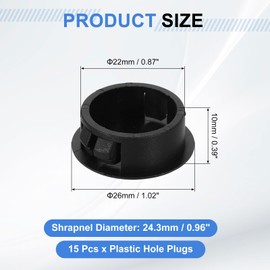 sourcing map 15Pcs Plastic Hole Plugs, 22mm(7/8") Flush Type Panel Plugs, Round Snap Knockout Locking Plugs for Furniture Insert End Caps Panels, Black