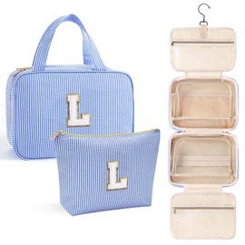 YOOLIFE Kids Toiletry Bag Initial Makeup Bag for Teen Girls - Birthday Gifts for 7 8 9 10 11 12 13 14 15 16 17 18 Year Old Girls, Teen Girl Gifts Trendy Stuff - Letter L, Blue