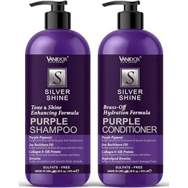 VANIDOX Sulfate Free Brass Toning Purple Shampoo and Conditioner Set for Grey and Silver Hair, Moisturizing & Color-Safe, Enhances Shine & Brightness, Made in USA (16 fl oz each)