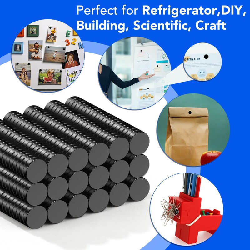 TRYMAG Small Magnets 200Pcs, 10x2MM Black Strong Neodymium Magnets Round