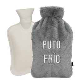 Fissure P*to Frío Hot Water Bottle Grey 2 Litre Hot Water Bottle with Soft Cover Pain Relief Bag Washable Dimensions: 18.5 x 33 cm