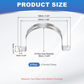PATIKIL 90mm Rigid Pipe Strap, 8 Pcs 304 Stainless Steel Conduit Clamp 2 Hole U Bracket Pipe Clamp Tube Strap for Pipe Cable Wire Fixing, (3-5/9")