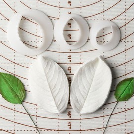 Growtail 6Pcs Rose leaves Cutter & Veiner Set Fondant Silicone Mold Rose leaf Gumpaste Clay Mould for Chocolate Sugarcraft Bakeware