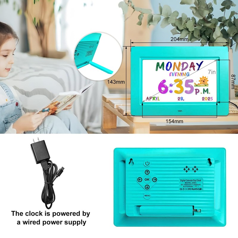 SSYA Digital Calendar, Kids Digital Clock, 20 Alarms Custom Reminders,