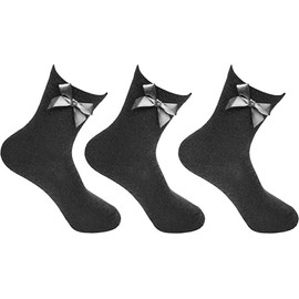 reshmena® 3 Girls Ankle socks Cotton School Socks with Fluffy Ribbons Bow, Back to School's Socks Uniform Party Wear Comfort Socks Girls Bow's over Ankle's Kids School Socks Ankle Bow Size 4-6 Grey AB