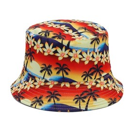Quanhaigou Bucket Hat for Men Women,Packable Reversible Printed Sun Hats,Fisherman Outdoor Summer Travel Hiking Beach Caps (Palm Flower)
