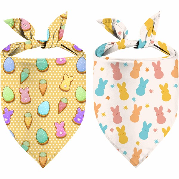 Easter Dog Bandana, 2 Pack Adjustable Holiday Party Pets Rabbit