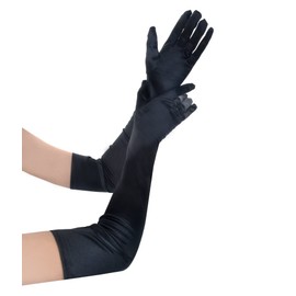 JISEN Women Long Party Formal Bridal 20s Satin Gloves Wedding Opera Mittens Black 22 Inch