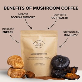 Mushroom Coffee by Bloomable Premium Instant Coffee with Lion's Mane, Reishi, Chaga Mushroom Extracts | Improve Focus, Memory, & Immunity | 30 Servings