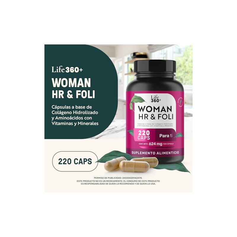 Life 360 Woman Foli 220 Cápsulas Base Colágeno Hidrolizado Aminoácidos