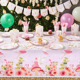 Sparkle and Bash 3 Pack Fairy Tea Party Tablecloths for Girls Floral Birthday Supplies, Fairy Table Cover for Garden Party, Picnic, Indoor or Outdoor Themed Events & Craft Projects (54 x 108 in)
