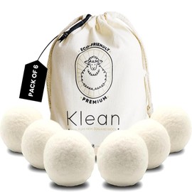 Klean Wool Tumble Dryer Balls | Handmade, Organic, Fabric Softening & Odour-Free | 100% New Zealand Wool Laundry Balls | 1000+ Loads | Reduce Drying Time, Noise, Wrinkles & Static Cling | 6 XL Pack