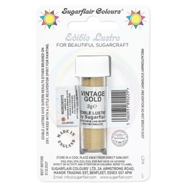 Sugarflair Vintage Gold Edible Lustre Dust (E171 Free), Add a Lustrous Shine to Cakes or Decorations. Brush On or Add Rejuvenator to Create Eye-Catching Edible Paint- 2g
