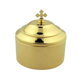 Single Ciboria with Lid | Large Communion Host Container | Gold Polished Plating Metal | Cross on Lid | Church Goods