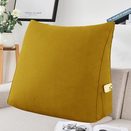 BNCKTRD Triangular Reading Pillow Wedge Headboard Back Support Pillow for Sitting up in Bed Daybed Bolster Backrest Couch Sofa Corner Cushion Linen Yellow