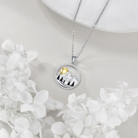 VENACOLY Mountain Necklace Sterling Silver Mountain Pendant Necklace Nature Jewellery Gift for Skiers Hikers Campers Climbers and Nature Lovers