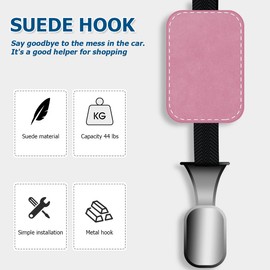JNNJ 2pcs Car Back Seat Headrest Hooks, Automotive Storage Bag Hooks, Vehicle Back Seat Suede Hanger for Hanging Bags Food (Pink)