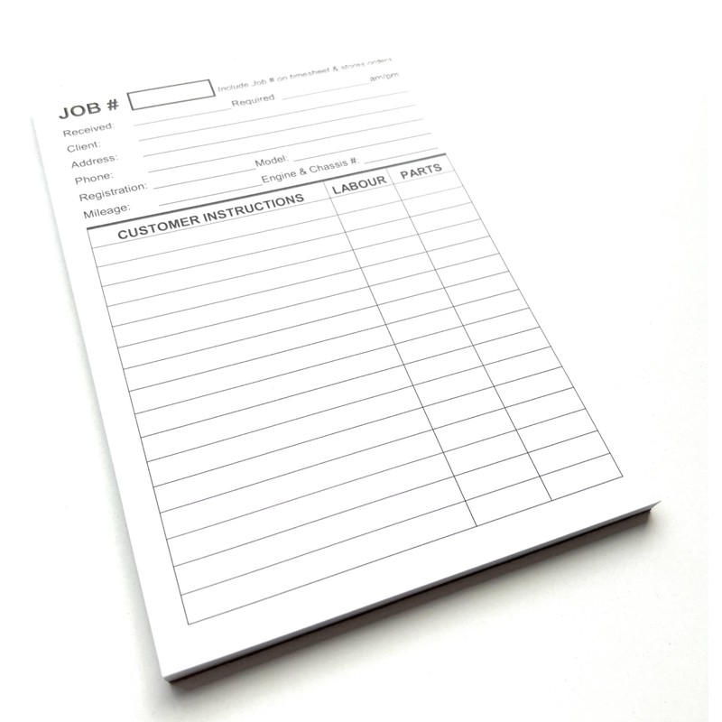 Repair Job Cards x100 - Garage Workshop Job Costing Sheets