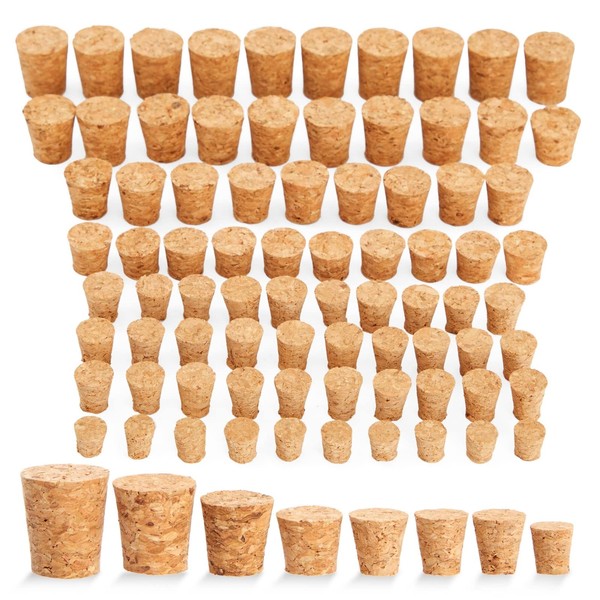 80-Pcs Small Cork Stoppers for DIY Crafts, Jars and Bottles, Replacement Mini Tapered Cork Plug Tops, Great for Bar, Restaurant, Home Use (8 Assorted Sizes) Bulk Pack