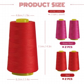 All-Purpose Polyester Sewing Thread - 4-Pack (12,000 Yards Total) - Red Thread Cones for Serger, Overlock, Quilting & Sewing Machines