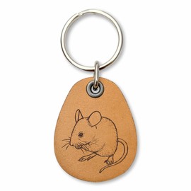 ForLeatherMore - Cute Mouse - Genuine Leather Keychain - Pet Key Fob, Brown, Tan, 1 Size