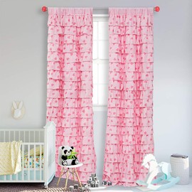 WestWeir Pink Ruffle Curtains - Set of 2 Panels,Heart Pattern for Bedroom 42 x 96 inch,Shabby Chic Curtain,Ruffled Curtains for Bedroom