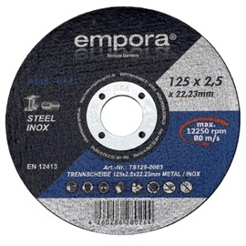 EMPORA Cutting Disc 125 mm Cutting Disc for Angle Grinder Flex Disc Grinding Disc Stainless Steel Metal Diameter 125 mm x 2.5 mm x 22.23 mm Max. 13300 RPM 80 m/s EN 12413