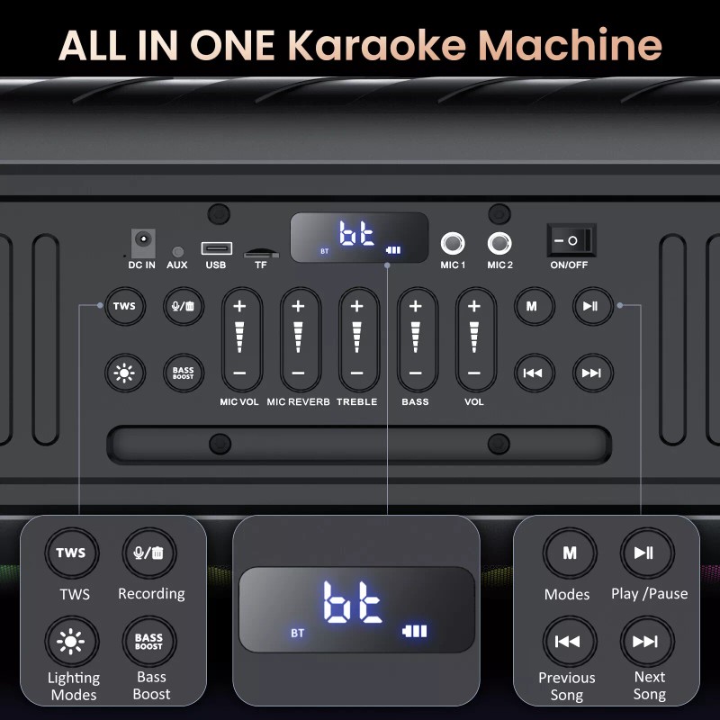Universal Karaoke Machine with Mic Musice Player Subwoofer For Home