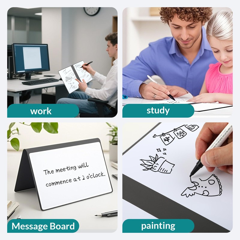 A5 Mini Whiteboards, Portable Erasable Whiteboard with 3 Colouring Pencils,